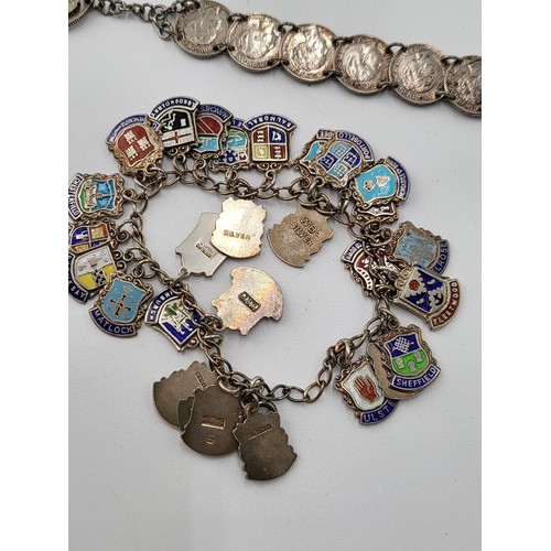 85 - Collection of Silver Charm Bracelets along with Two Brooches ( Total Weight 173g)