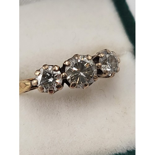 92 - 18ct Gold & Diamond Trilogy Ring the Ring is Hallmarked but is Nearly Gone has Been Electronical... 