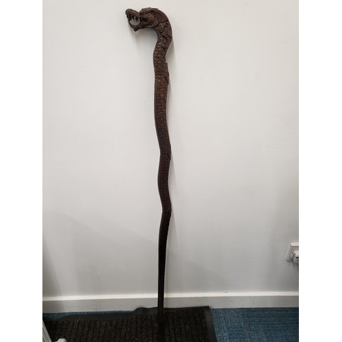 390 - Antique Carved Dragon Walking Stick Measures 120cm Long has a Few Broken Teeth but Rest Looks Pretty... 