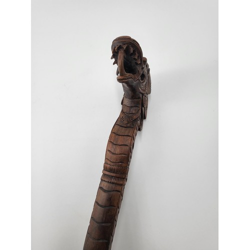 390 - Antique Carved Dragon Walking Stick Measures 120cm Long has a Few Broken Teeth but Rest Looks Pretty... 