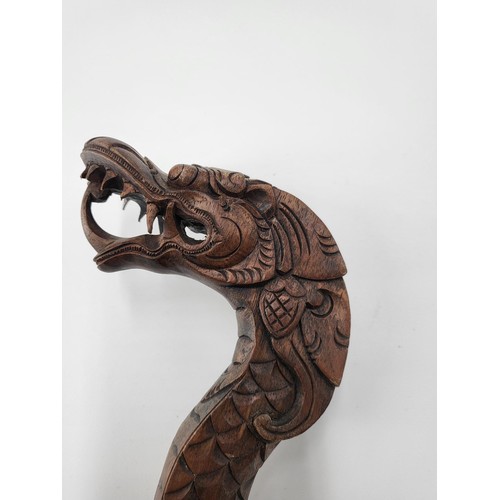 390 - Antique Carved Dragon Walking Stick Measures 120cm Long has a Few Broken Teeth but Rest Looks Pretty... 