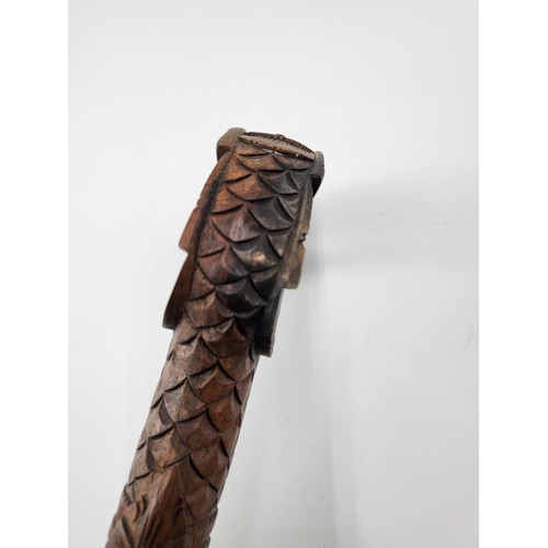 390 - Antique Carved Dragon Walking Stick Measures 120cm Long has a Few Broken Teeth but Rest Looks Pretty... 