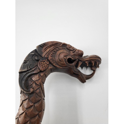 390 - Antique Carved Dragon Walking Stick Measures 120cm Long has a Few Broken Teeth but Rest Looks Pretty... 
