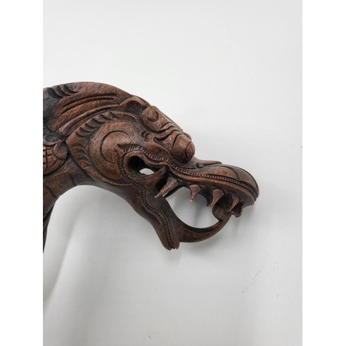 390 - Antique Carved Dragon Walking Stick Measures 120cm Long has a Few Broken Teeth but Rest Looks Pretty... 