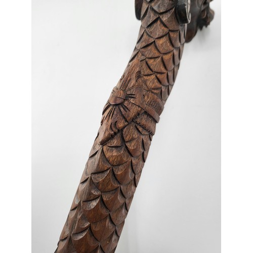 390 - Antique Carved Dragon Walking Stick Measures 120cm Long has a Few Broken Teeth but Rest Looks Pretty... 