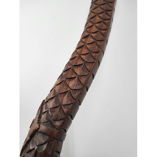 390 - Antique Carved Dragon Walking Stick Measures 120cm Long has a Few Broken Teeth but Rest Looks Pretty... 