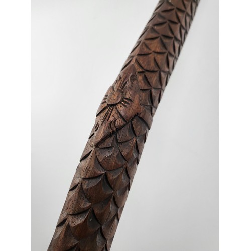 390 - Antique Carved Dragon Walking Stick Measures 120cm Long has a Few Broken Teeth but Rest Looks Pretty... 