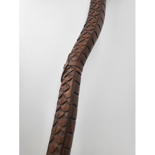 390 - Antique Carved Dragon Walking Stick Measures 120cm Long has a Few Broken Teeth but Rest Looks Pretty... 