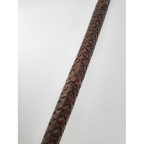 390 - Antique Carved Dragon Walking Stick Measures 120cm Long has a Few Broken Teeth but Rest Looks Pretty... 