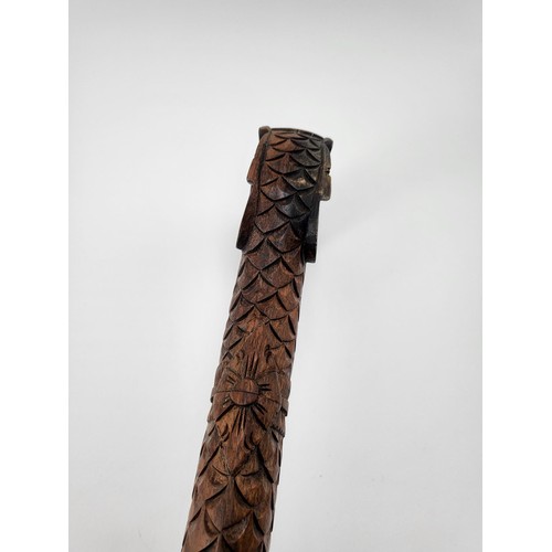 390 - Antique Carved Dragon Walking Stick Measures 120cm Long has a Few Broken Teeth but Rest Looks Pretty... 