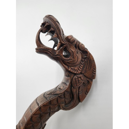 390 - Antique Carved Dragon Walking Stick Measures 120cm Long has a Few Broken Teeth but Rest Looks Pretty... 