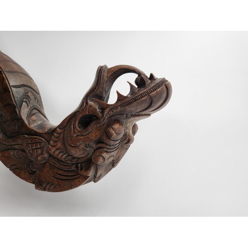 390 - Antique Carved Dragon Walking Stick Measures 120cm Long has a Few Broken Teeth but Rest Looks Pretty... 