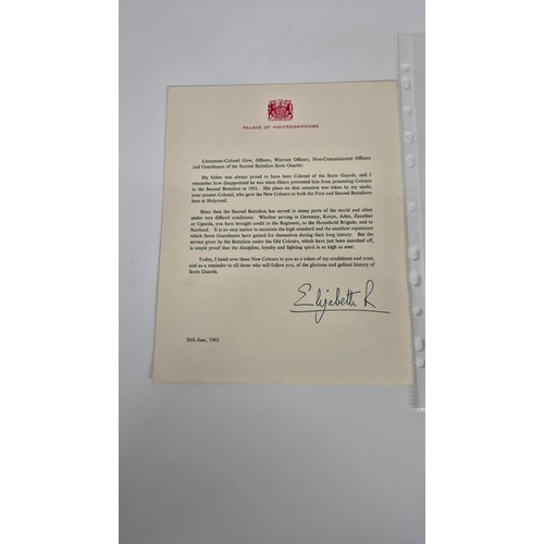 388 - Letter Dated 30th June 1965 to Lieutenant-Colonel Gow From Queen Elizabeth Handing Over New Colours ... 