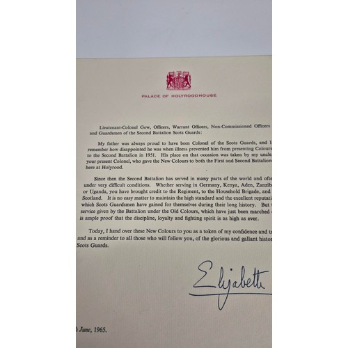 388 - Letter Dated 30th June 1965 to Lieutenant-Colonel Gow From Queen Elizabeth Handing Over New Colours ... 