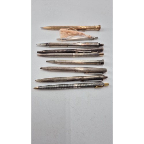 137 - Nine Vintage Pens, Eight Silver and One 9ct Gold Filled