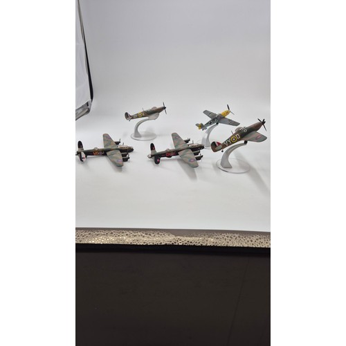 144 - Five Model Corgi Airplanes Lancaster x 2, Length 15cm x Wings 22cmSpitfire Length 13cm x Wings 16cm ... 