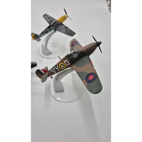 144 - Five Model Corgi Airplanes Lancaster x 2, Length 15cm x Wings 22cmSpitfire Length 13cm x Wings 16cm ... 