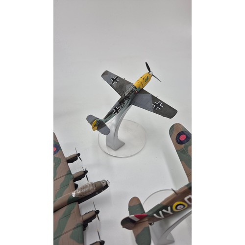 144 - Five Model Corgi Airplanes Lancaster x 2, Length 15cm x Wings 22cmSpitfire Length 13cm x Wings 16cm ... 