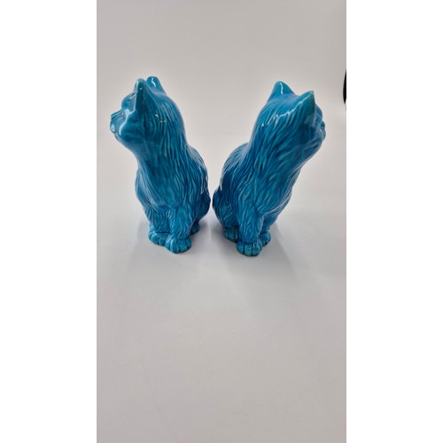 150 - Pair of Turquoise Porcelain Cat FiguresHeight 16cm x Width 10cm