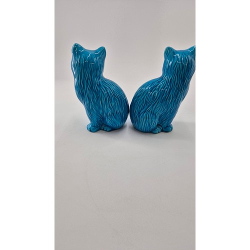 150 - Pair of Turquoise Porcelain Cat FiguresHeight 16cm x Width 10cm