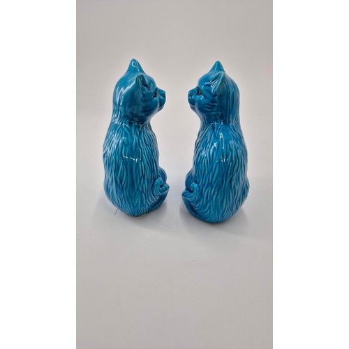 150 - Pair of Turquoise Porcelain Cat FiguresHeight 16cm x Width 10cm