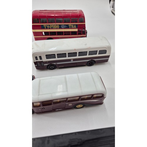 157 - Seven Diecast Model Corgi Buses, one Corgi Tram & Matchbox Tram