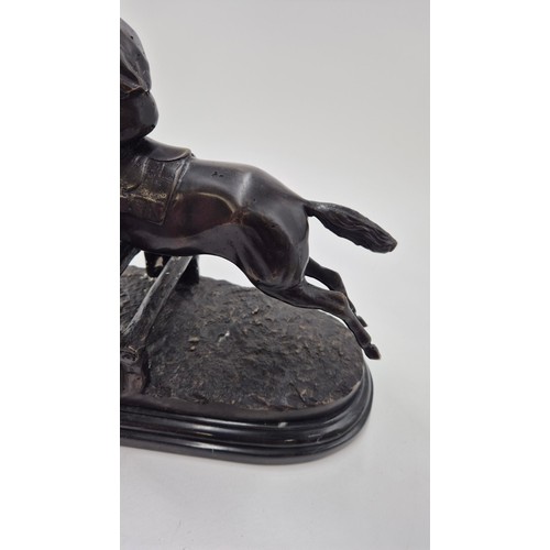 161 - Large Bronze Race Horse and Jockey Statue Signed E LoiseauLength 43cm x Height 29cm