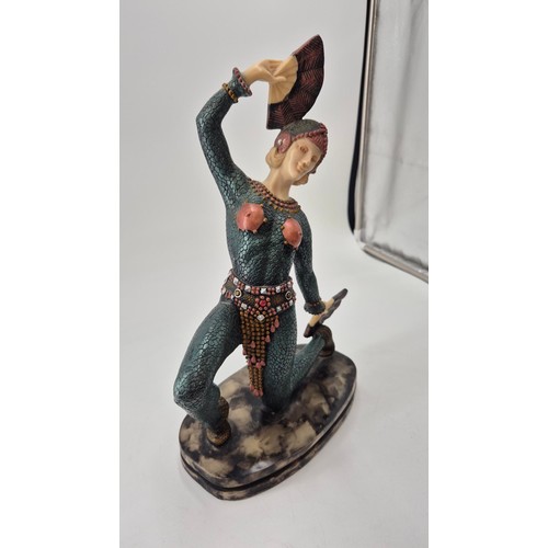 162 - Art Deco Style Lady Dancing with Fans StatueHeight 37cm x Width 23cm