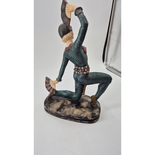 162 - Art Deco Style Lady Dancing with Fans StatueHeight 37cm x Width 23cm