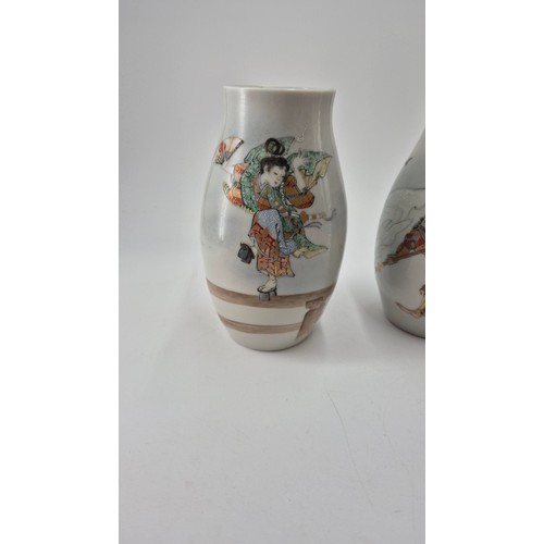 164 - Pair of Oriental Ceramic Vases Height 19cmWidth at Widest Part 11cm