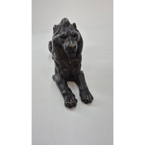 166 - Hollow Cast Metal Lion Statue Length 25cmHeight 13cm