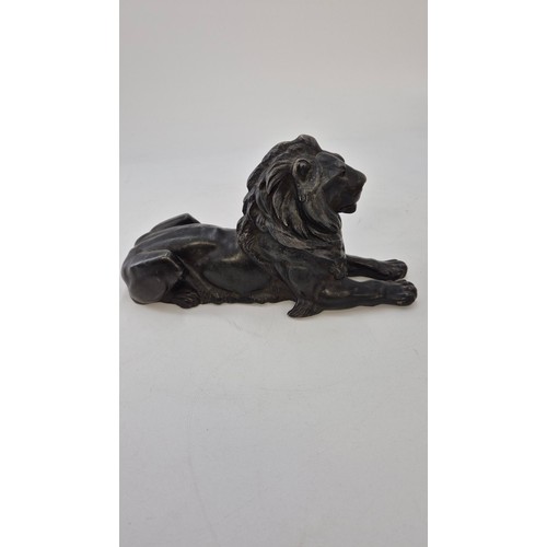 166 - Hollow Cast Metal Lion Statue Length 25cmHeight 13cm