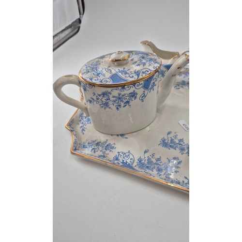 201 - Vintage Avon Blue and White with Gilt Tea for Two on Matching Porcelain Tray TrayLength 42cmWidth 30... 