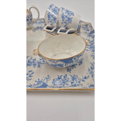 201 - Vintage Avon Blue and White with Gilt Tea for Two on Matching Porcelain Tray TrayLength 42cmWidth 30... 