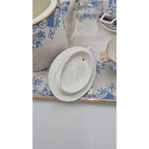 201 - Vintage Avon Blue and White with Gilt Tea for Two on Matching Porcelain Tray TrayLength 42cmWidth 30... 