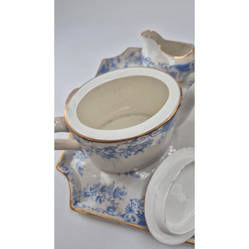 201 - Vintage Avon Blue and White with Gilt Tea for Two on Matching Porcelain Tray TrayLength 42cmWidth 30... 