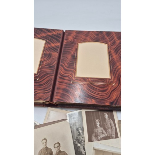 216 - Leather Bound Photo Album with Small Amount of Vintage Postcards & PhotosAlbum 28cm x 22cm