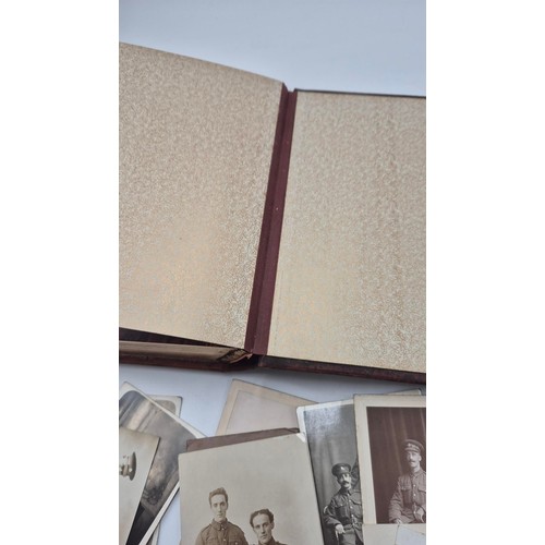 216 - Leather Bound Photo Album with Small Amount of Vintage Postcards & PhotosAlbum 28cm x 22cm