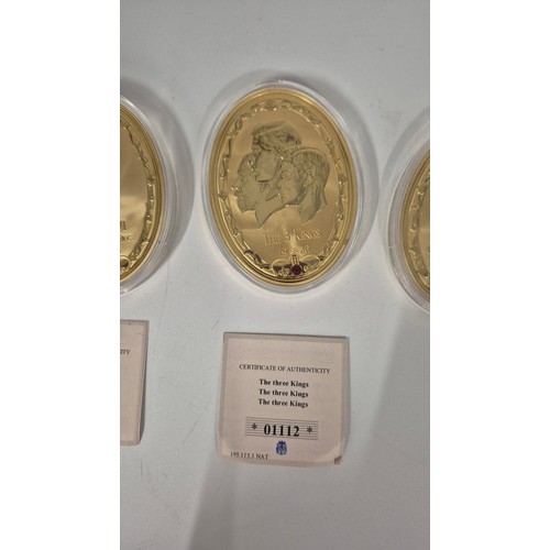 10 - Three Gold Plated with Swarovski Stone Commemorative Coins, 