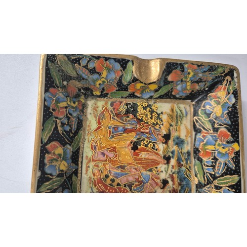 21 - Hand Painted Oriental Ashtray Length 15cm By 12cm Width