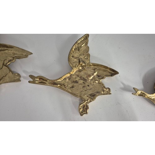 24 - Set of Three Vintage Brass Flying Geese Lengths22cm by 19cm  17cm by 17cm 12cm by 9.5cm... 