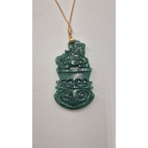 1 - Jade Pendant with 14ct Gold Clasp & 8ct Gold Chain