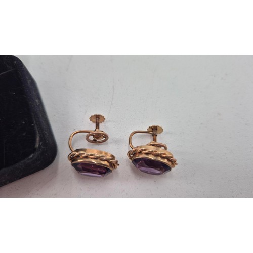 2 - 9ct Gold & Amethyst Screw Back Earrings