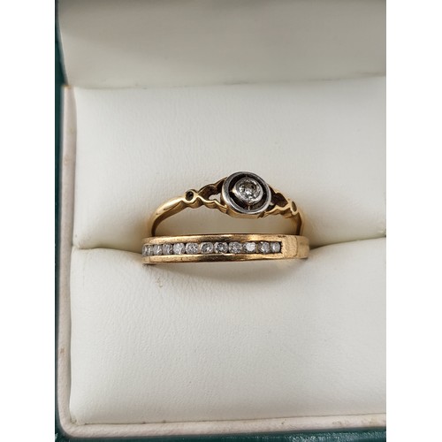 30 - Two 9ct Gold & Diamond Rings. Combined Weight 3.9gBand Ring Size NSingle Stone Size O... 