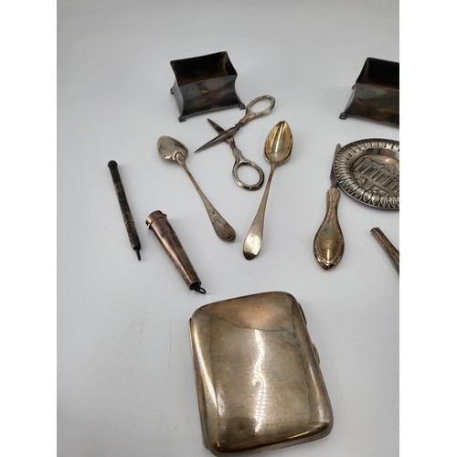 35 - Collection of Sterling Silver to Include Cigarette Case, Spoons & European Silver Tray