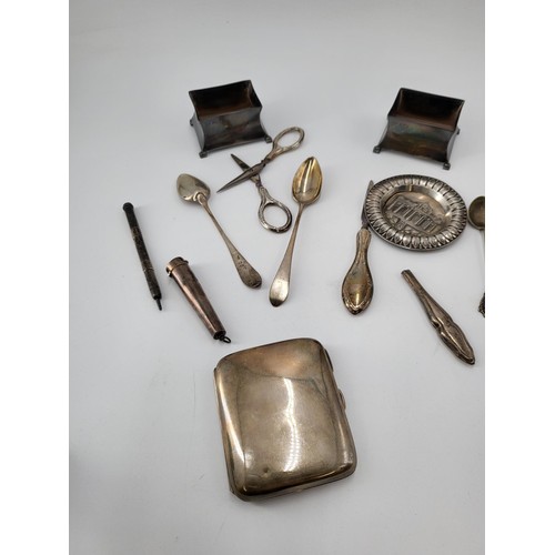 35 - Collection of Sterling Silver to Include Cigarette Case, Spoons & European Silver Tray