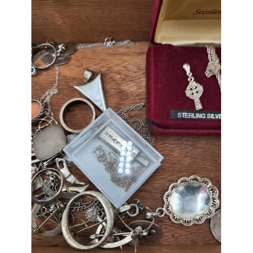 36 - Collection of Silver Jewellery to Include Necklaces, Pendants & Brooches in Pewter box for Cribb... 