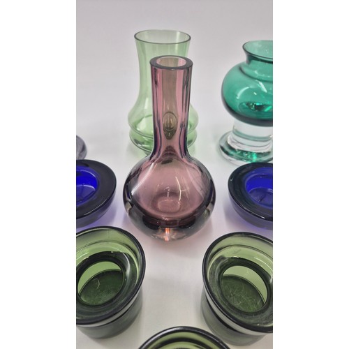 249 - Nine Items of Scandinavian Glass to Include Vases, Bowls & Candle Holders