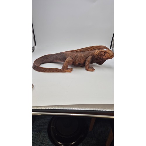 254 - Carved Wooden Iguanas Lizard FigureLength 54cmHeight 15cm