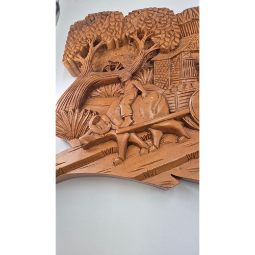 255 - Carved Wooden Wall Art PlaqueHeight 37cmWidth 62cm